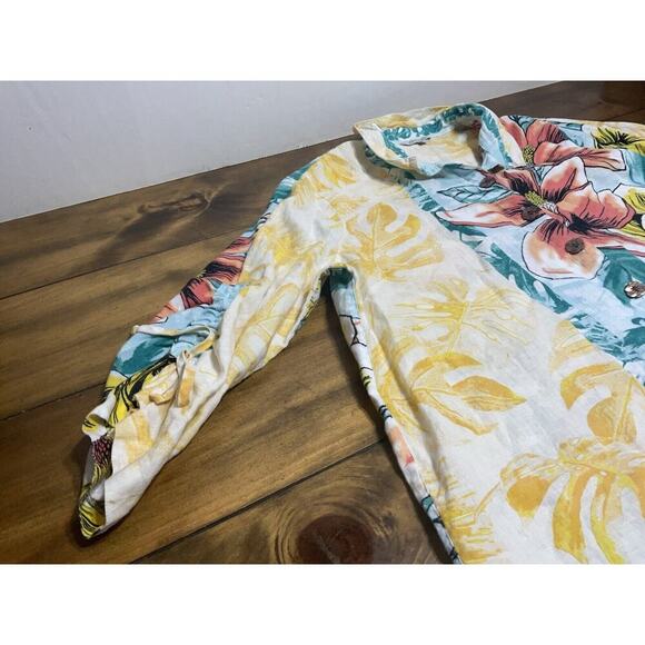 John Mark Womens Top Extra Large Linen Button Up Blouse Cinch Sleeves Art Boho - Picture 6 of 13